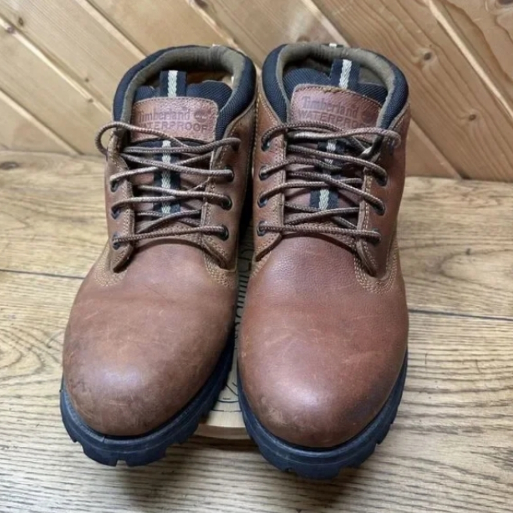 Brown leather hiking ankle boots